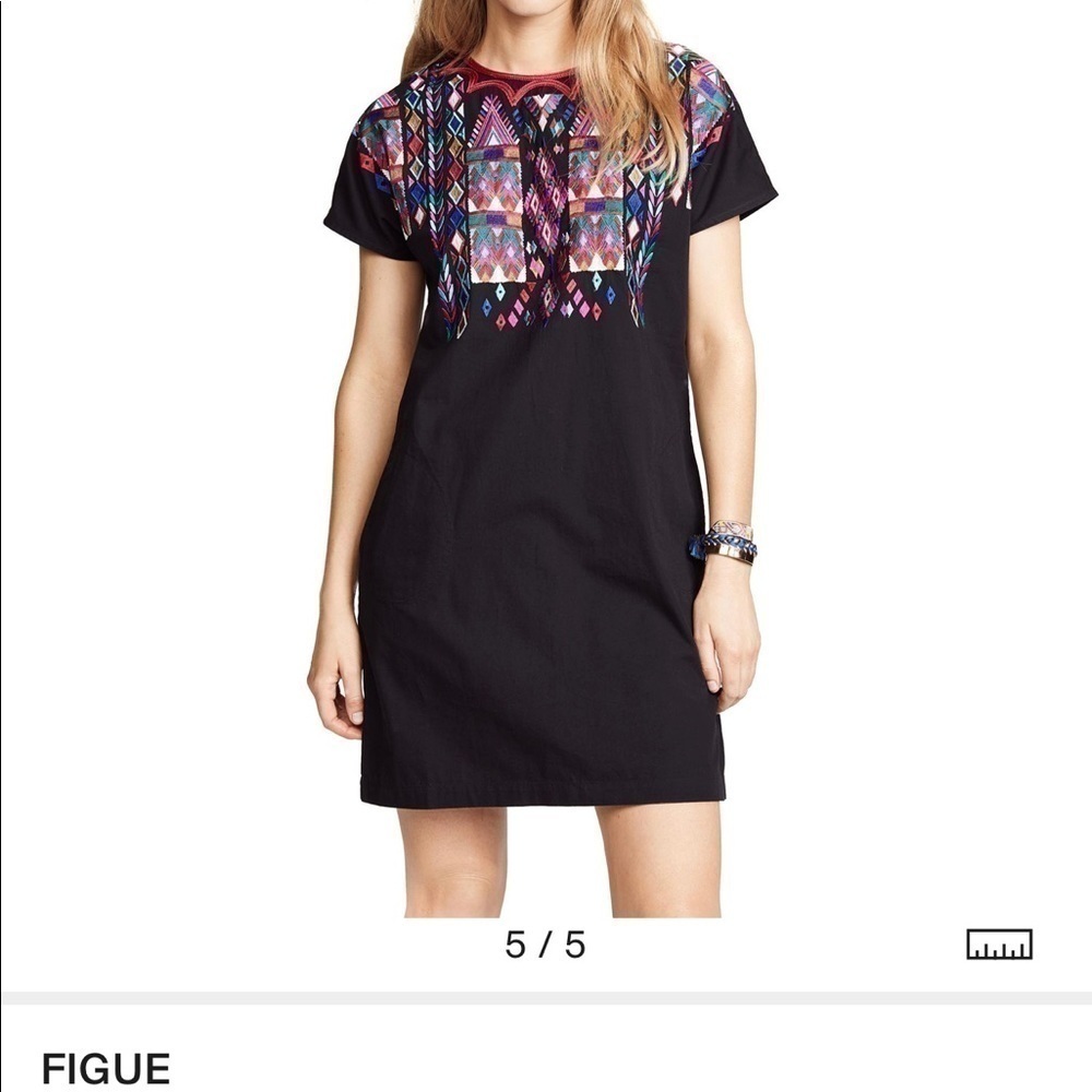 FIGUE Tia embroidered t-shirt dress in onyx black small - Picture 6 of 8